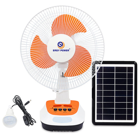 JOYWAY Solar Powered Electric Rechargeable Fan AC and DC dual-purpose 12 inch, USB mobile charger with 3Pcs 6V light bulb And solar panels